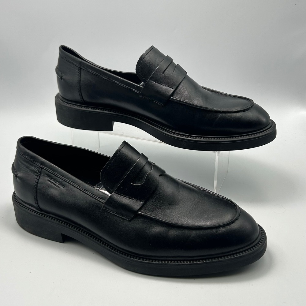 Vagabond Alex Penny Loafers Mens 10 Black Leather Moc Toe Dark Academia Classic